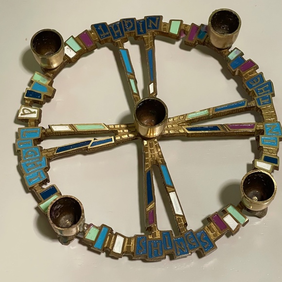 Vintage Terra Sancta Guild Brass Wreath Advent Candle Holder Mid Century Modern - Picture 7 of 7